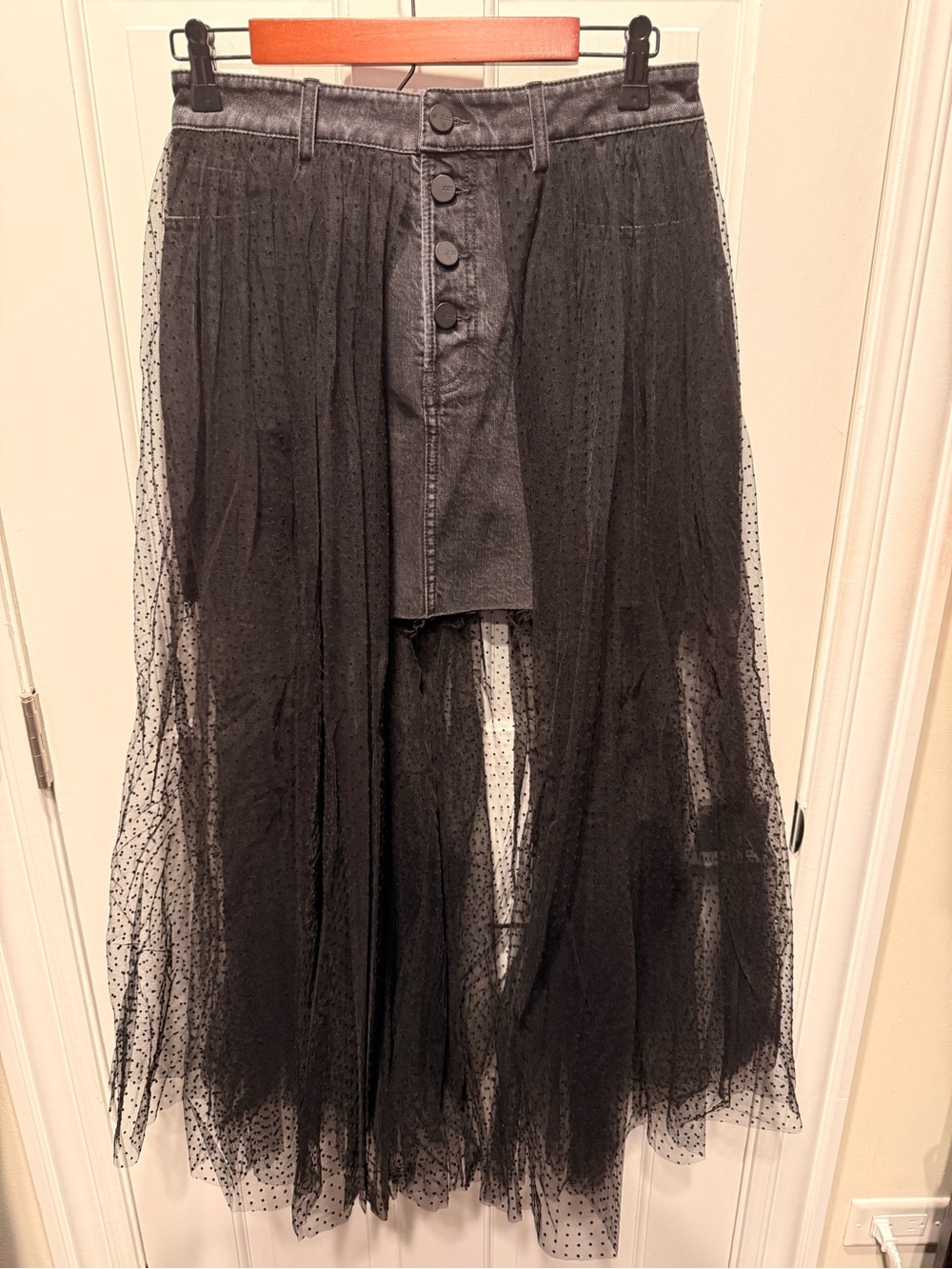Miss Sixty Black Denim & Sheer Mini/Maxi Skirt